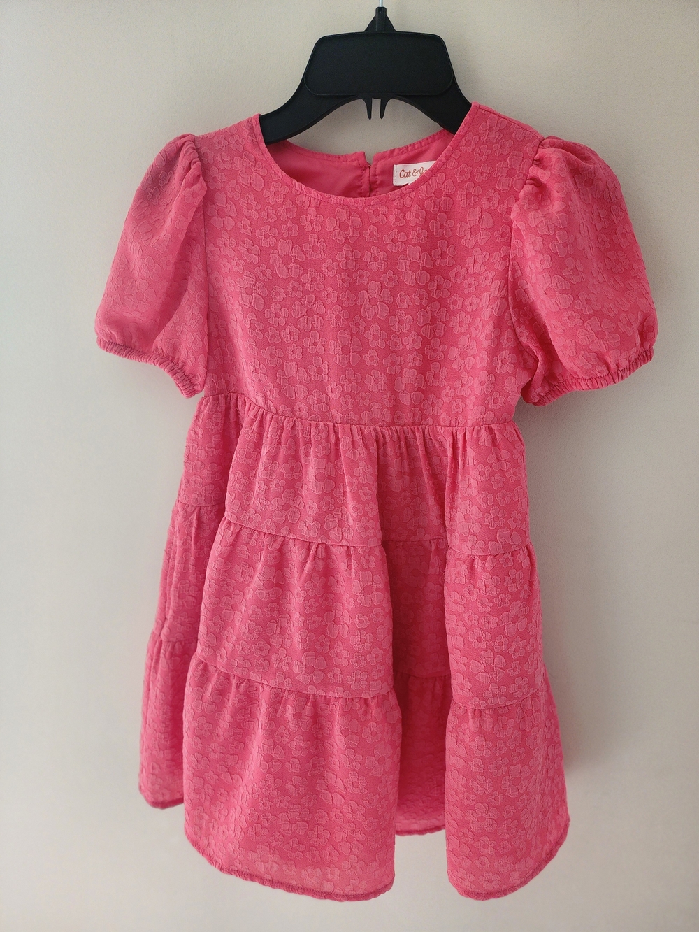 Cat & Jack Bright Pink Tiered Puff Sleeve Dress